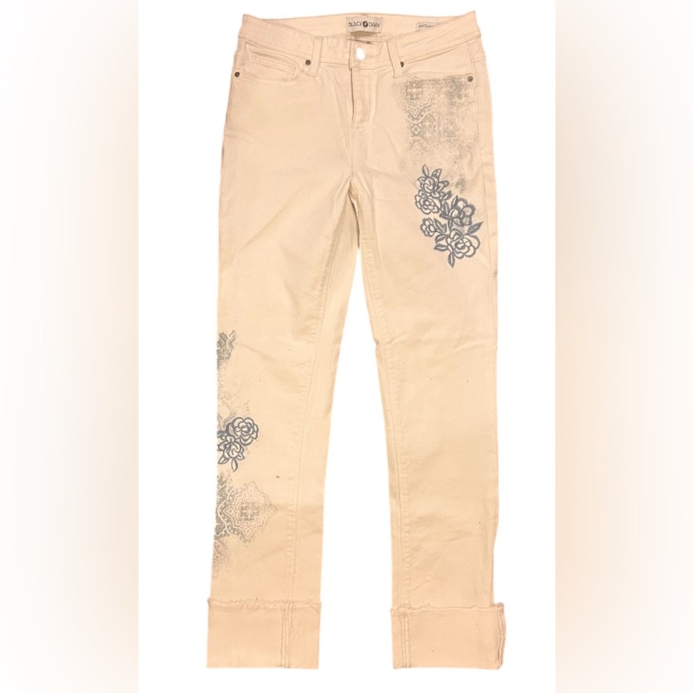 Black Daisy brand white Women's Jeans with Floral Embroidery